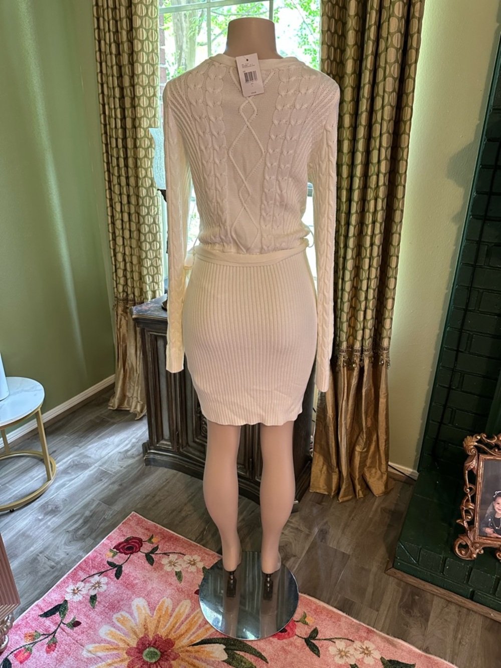 Guess Cream Wrap Cable Knit Long Sleeve Dress - Picture 4 of 8